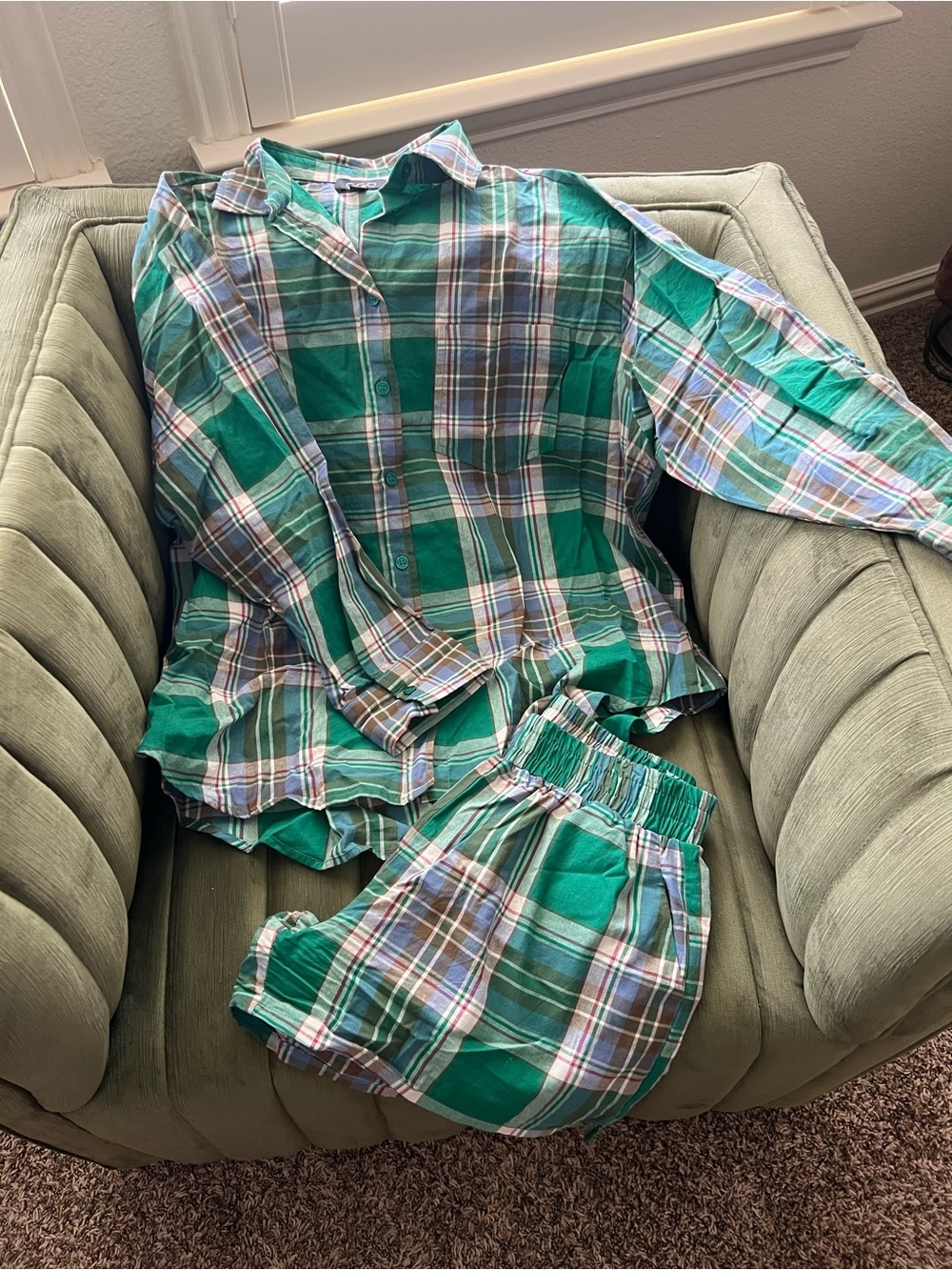 Green Plaid Women's Pajama Set - Classic Relaxed Fit - Picture 1 of 1